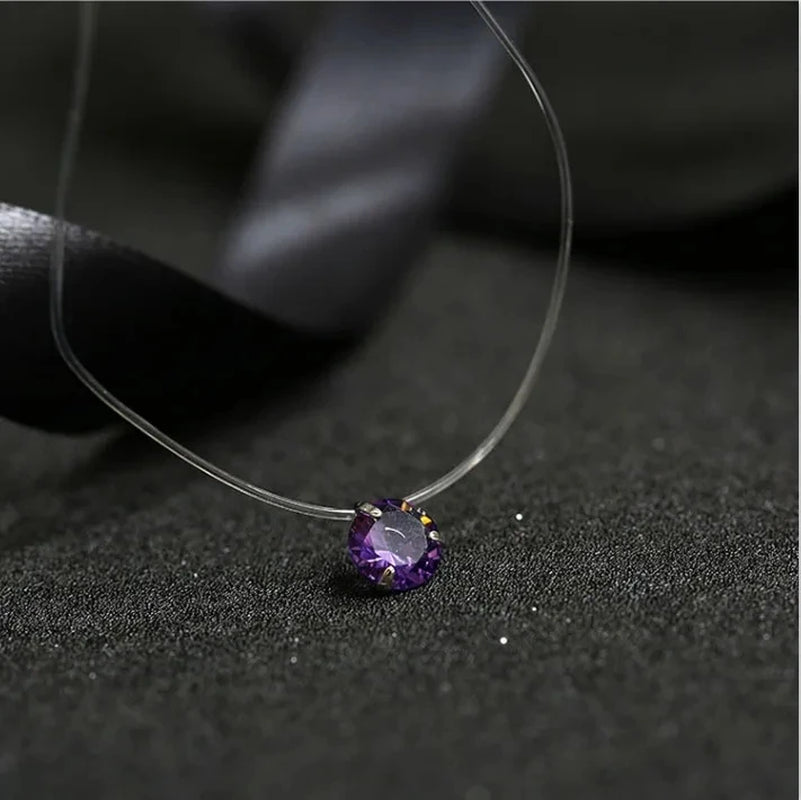 5 Colors Dazzling Zircon Necklace Invisible Transparent Fishing Line Simple Pendant Necklace Jewelry for Women Pearl Jewelry