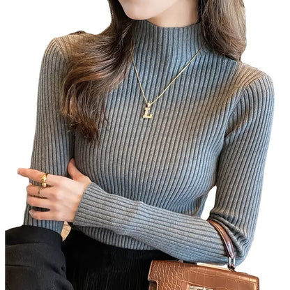 New Women'S Elegant Solid Basic Knitted Tops Women Turtlneck Sweater Long Sleeve Casual Slim Pullover Fashion Simple Chic Tops