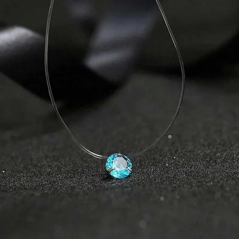 5 Colors Dazzling Zircon Necklace Invisible Transparent Fishing Line Simple Pendant Necklace Jewelry for Women Pearl Jewelry