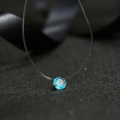 5 Colors Dazzling Zircon Necklace Invisible Transparent Fishing Line Simple Pendant Necklace Jewelry for Women Pearl Jewelry