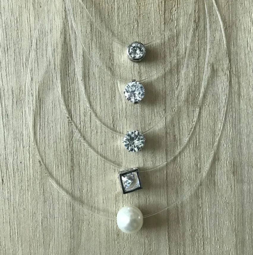 5 Colors Dazzling Zircon Necklace Invisible Transparent Fishing Line Simple Pendant Necklace Jewelry for Women Pearl Jewelry