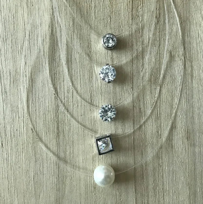 5 Colors Dazzling Zircon Necklace Invisible Transparent Fishing Line Simple Pendant Necklace Jewelry for Women Pearl Jewelry