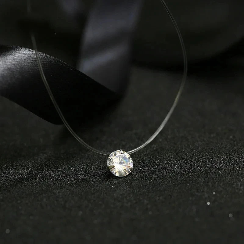 5 Colors Dazzling Zircon Necklace Invisible Transparent Fishing Line Simple Pendant Necklace Jewelry for Women Pearl Jewelry
