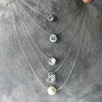 5 Colors Dazzling Zircon Necklace Invisible Transparent Fishing Line Simple Pendant Necklace Jewelry for Women Pearl Jewelry